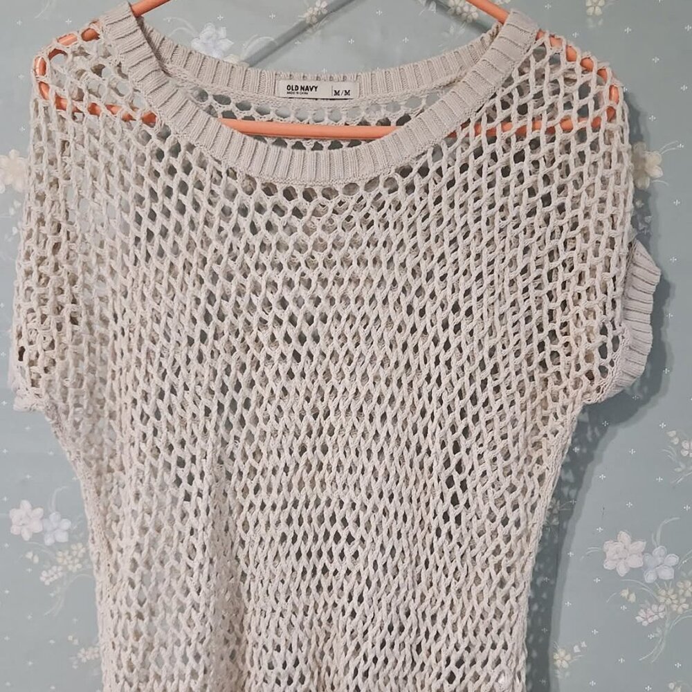 Old Navy Open Knit Mesh Sweater Cream Medium